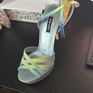 Nine West Blue and Green Strappy Heels for Formal Occasions